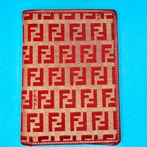 Fendi Beige Canvas Passport Cover with Red FF Logo